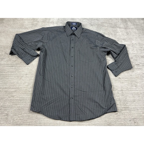 Stafford Other - Vintage Stafford Shirt Men 16.5 32-33 Black Gray Striped End On End Cotton Blend